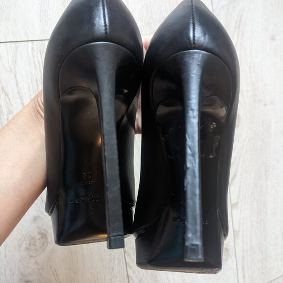 YSL Saint Laurent Heels Black Studded Pointed Toe Platform Pumps Size 39 - Picture 5 of 5